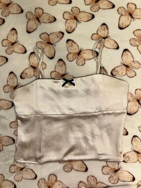 Pacsun Cream Satin Cami Crop Top with Bow